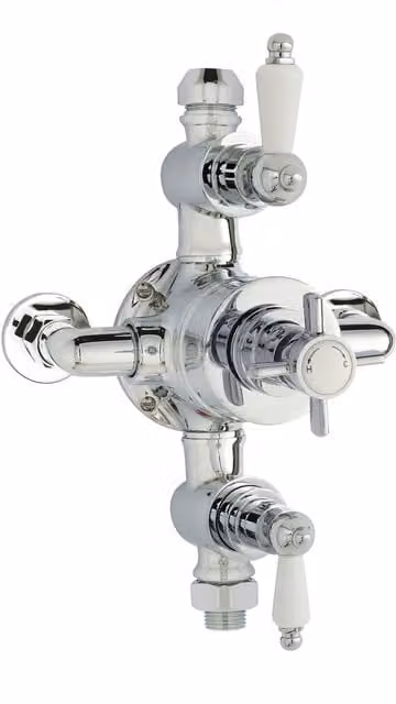 Balterley Traditional Exposed Triple Thermostatic Shower Valve with 2 Outlets in Silver and Chrome