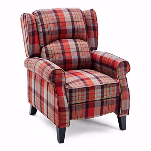 More4Homes Eaton Wing Back Checked Fabric Pushback Recliner Armchair in Red
