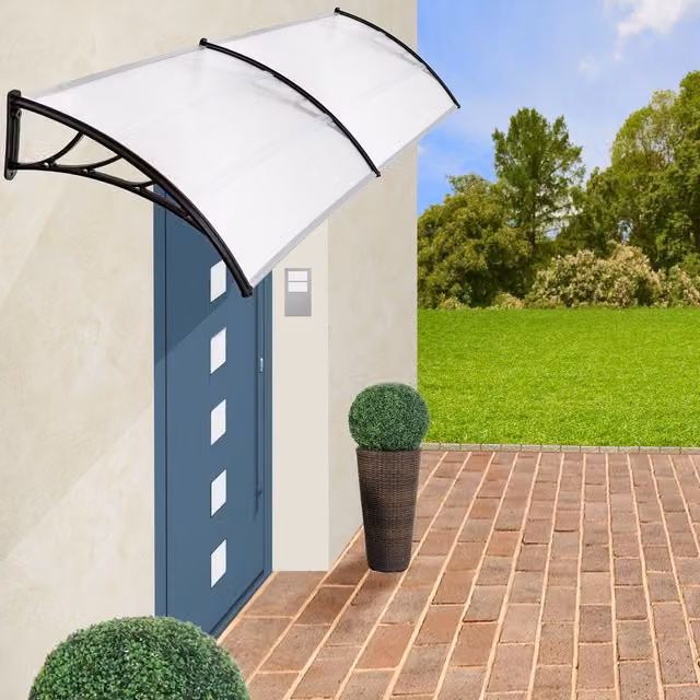 tectake Transparent Over-Door Canopy in Clear and White Polycarbonate