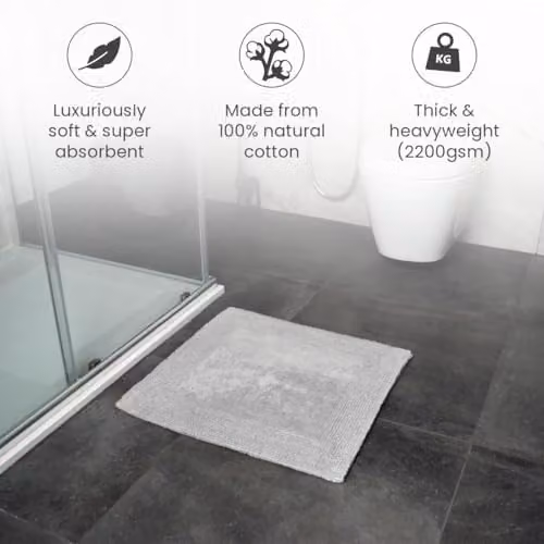 Allure Bath Fashions Reversible Heavyweight Cotton Square Shower Mat, W/D/H: 55 x 55 x 55 cm, Grey – 3