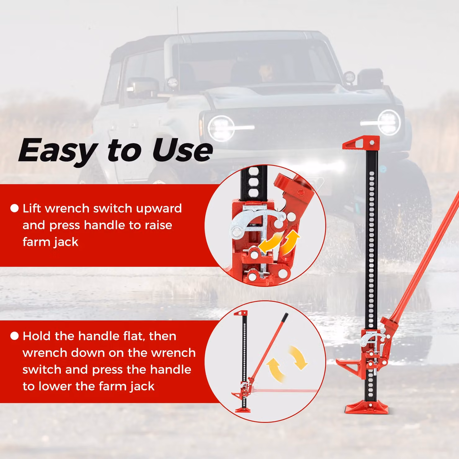 Gymax Red Farm Jack Ratcheting Off-Road Utility Jack with 3000kg Capacity, Height: 112 cm – 5