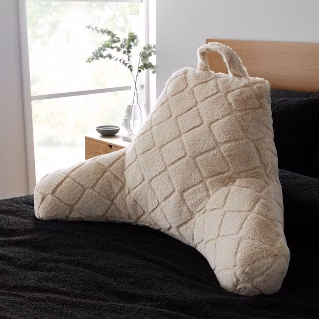 Catherine Lansfield Cosy Diamond Faux Fur Cuddle Filled Cushion in Beige