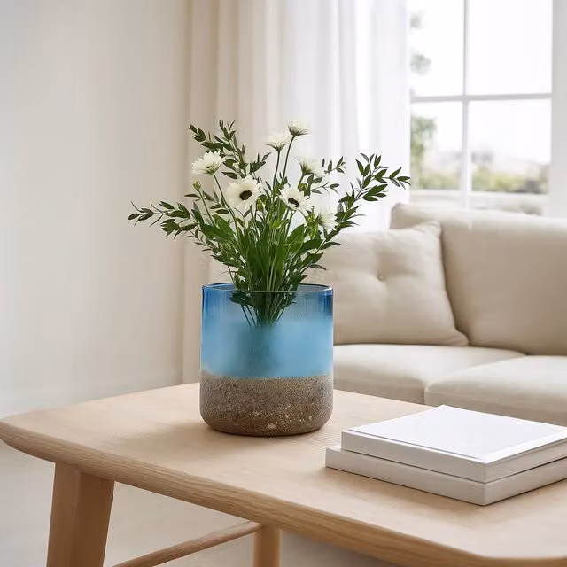 Orsina Viso Large Round Silver and Blue Face Vase