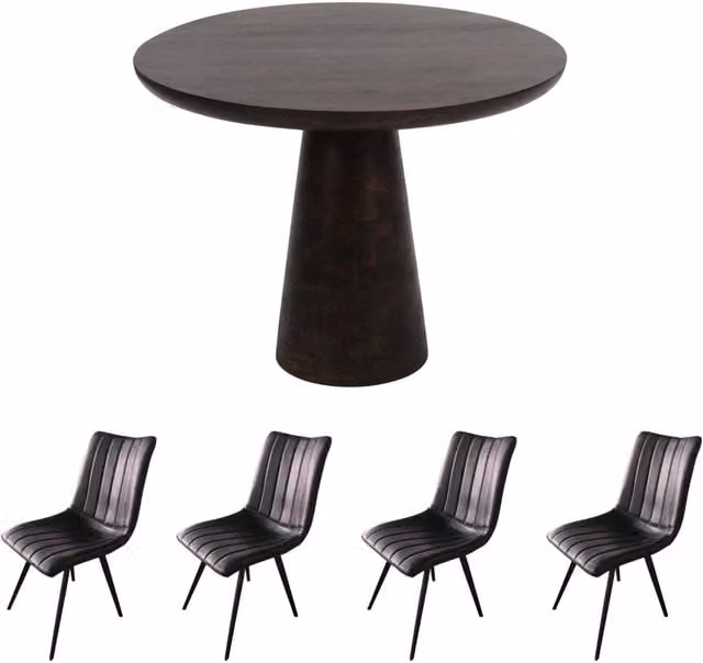 IH Design Modern Round Mango Wood Dining Table Set with 4 Chairs in Brown