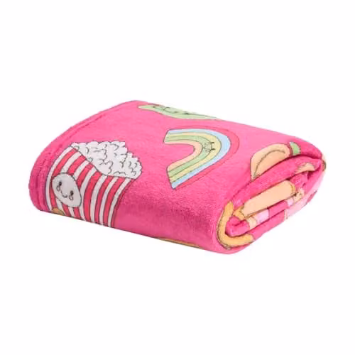 OHS Sweetie Pies Fluffy Fleece Throw Blanket, Pink and Multicolour, W: 125 cm, D: 150 cm