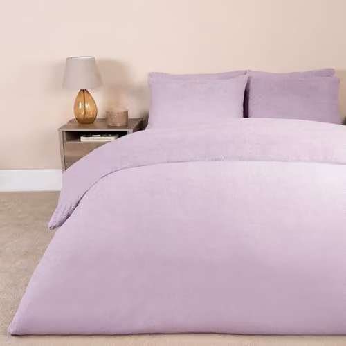OHS Teddy Fleece Thermal Duvet Cover and Pillowcase Set, Purple, W/D/H: 180 x 200 cm