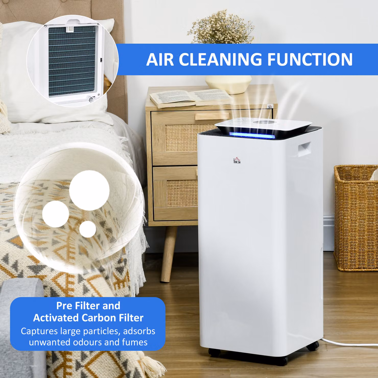 HOMCOM White Portable Dehumidifier with 16L/Day Capacity, Air Filter, 24H Timer and 5 Modes – 3