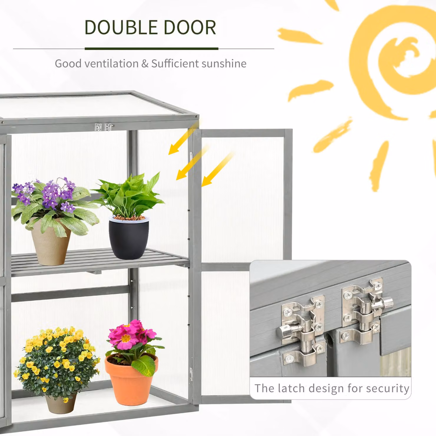 Outsunny Wood and Polycarbonate Cold Frame Greenhouse in Light Grey, W/D/H: 76 x 47 x 110 cm – 2