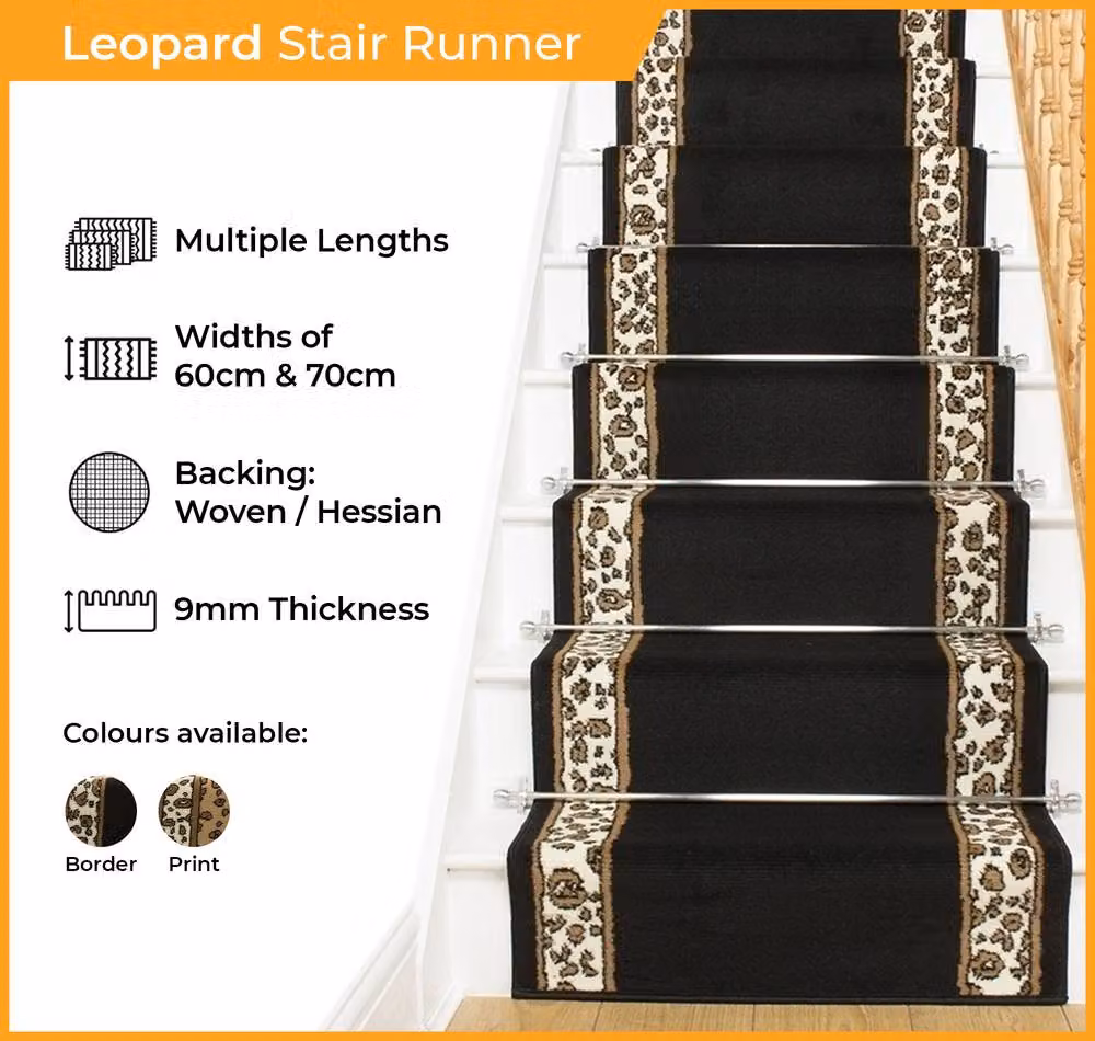 runrug Leopard Stair Runner Carpet in White, W: 60 cm, L: 450 cm – 2