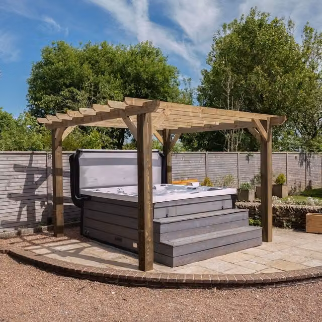 Ruby UK Modern Red Wooden Pergola with Flat and Open Roof