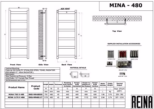 Reina Mina Stainless Steel Heated Towel Rail in Silver, H x W: 75 x 48 cm – 2