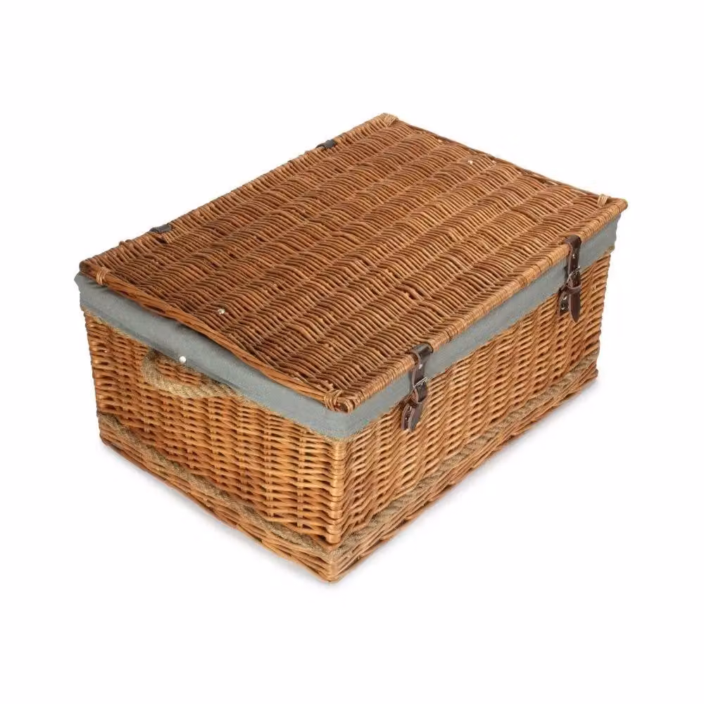 Red Wicker Hamper with Grey Cotton Lining and Double Steamed Rope Handles, 72 cm – 2