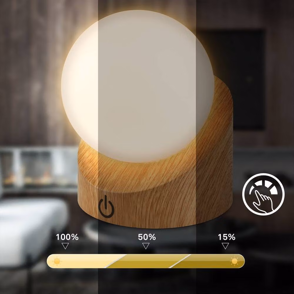 Briloner Rechargeable Mini LED Table Lamp with Wood Effect in Beige – 4