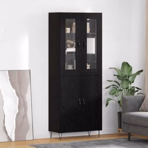 vidaXL Modern Highboard in White and Black Oak with Hinged Doors, W/D/H: 69.5 x 34 x 180 cm – 2