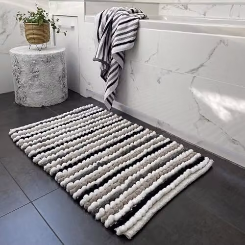 Allure Bath Fashions Striped Chunky Bobble Bath Mat, Black and White, W: 80 cm, D: 50 cm – 2