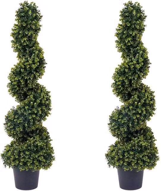 VOGREX Set of 2 Green Artificial Spiral Topiary Trees, Height: 120 cm