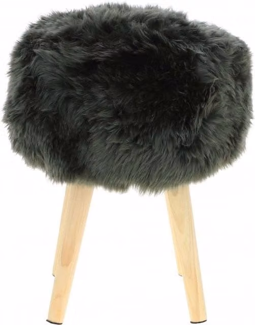 NZ Stool New Zealand Sheepskin Stool in Cypress with Ashwood Legs