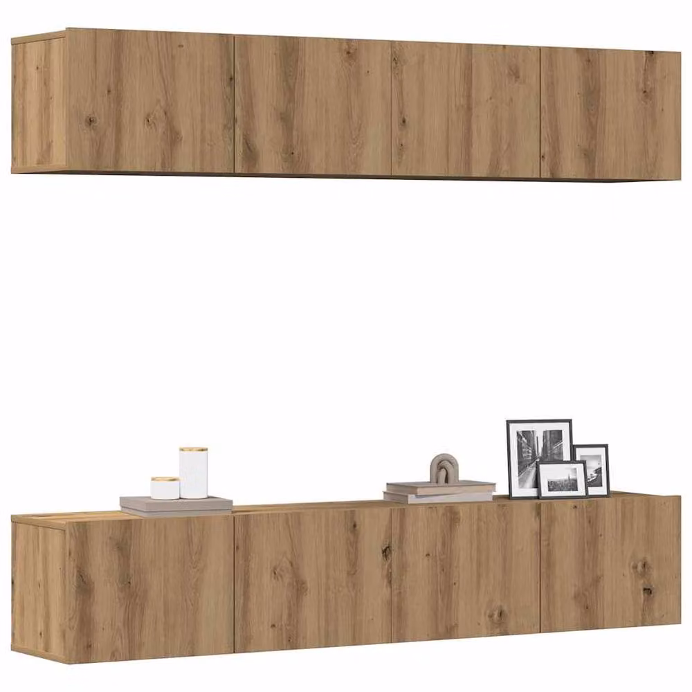 Berkfield Home Artisan Oak Wall Mounted TV Cabinets, 4 Piece Set in Brown – 2