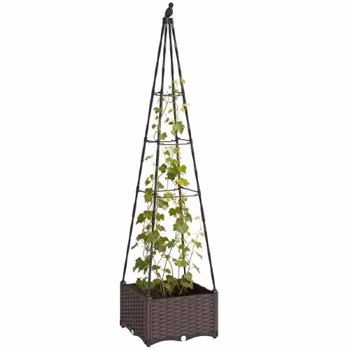 Outsunny Black Raised Garden Bed Planter with Trellis and Self-Watering System, W/D/H: 40 x 40 x 175 cm