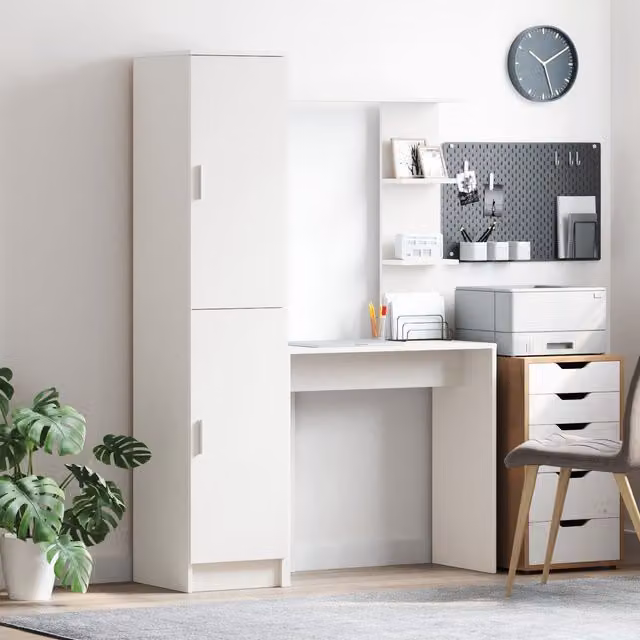 Berkfield Modern White Writing Desk with Storage in MDF – 1