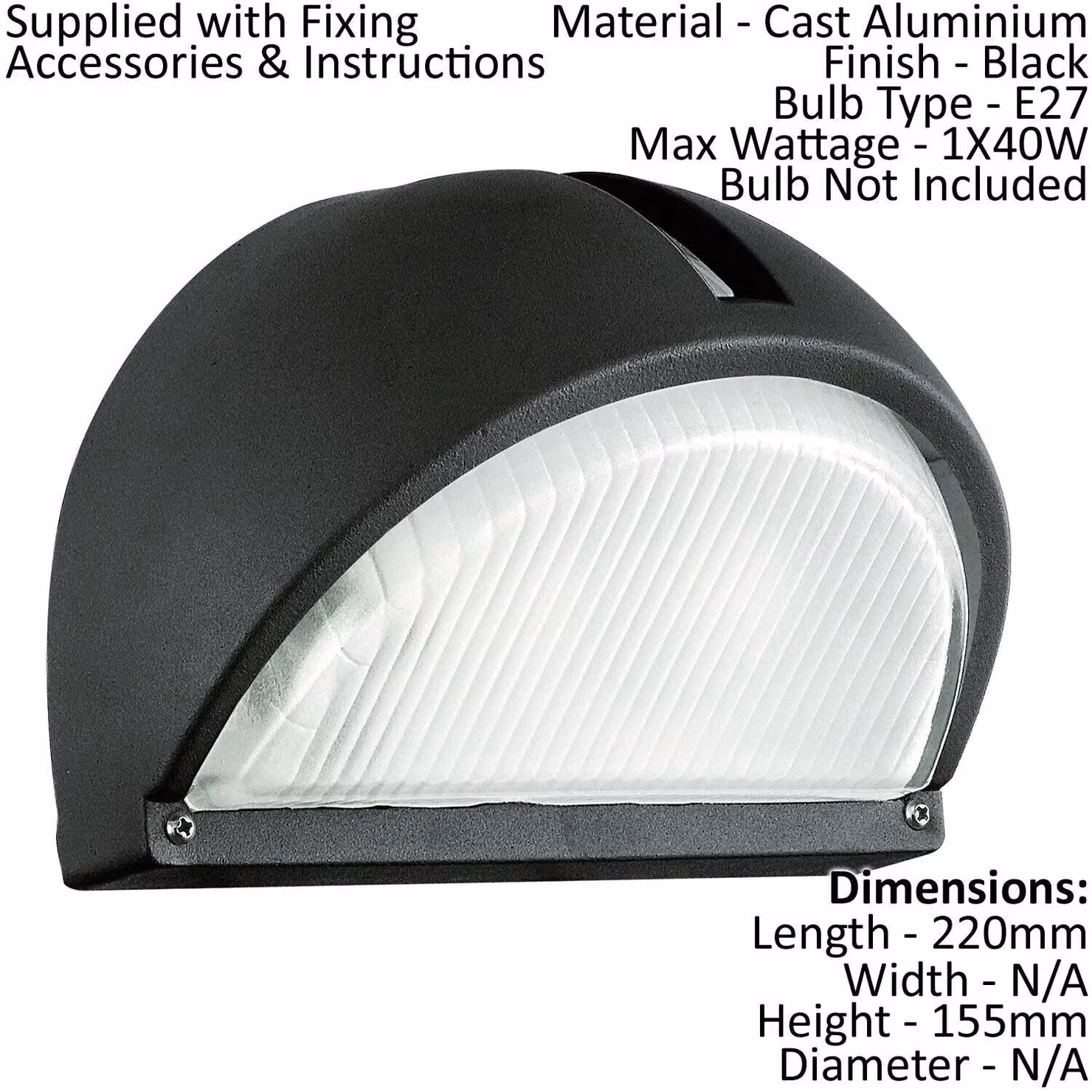 Loops 2 Pack Black Aluminium IP44 Outdoor Wall Lanterns for Garden and Porch with E27 Bulb Compatibility – 2