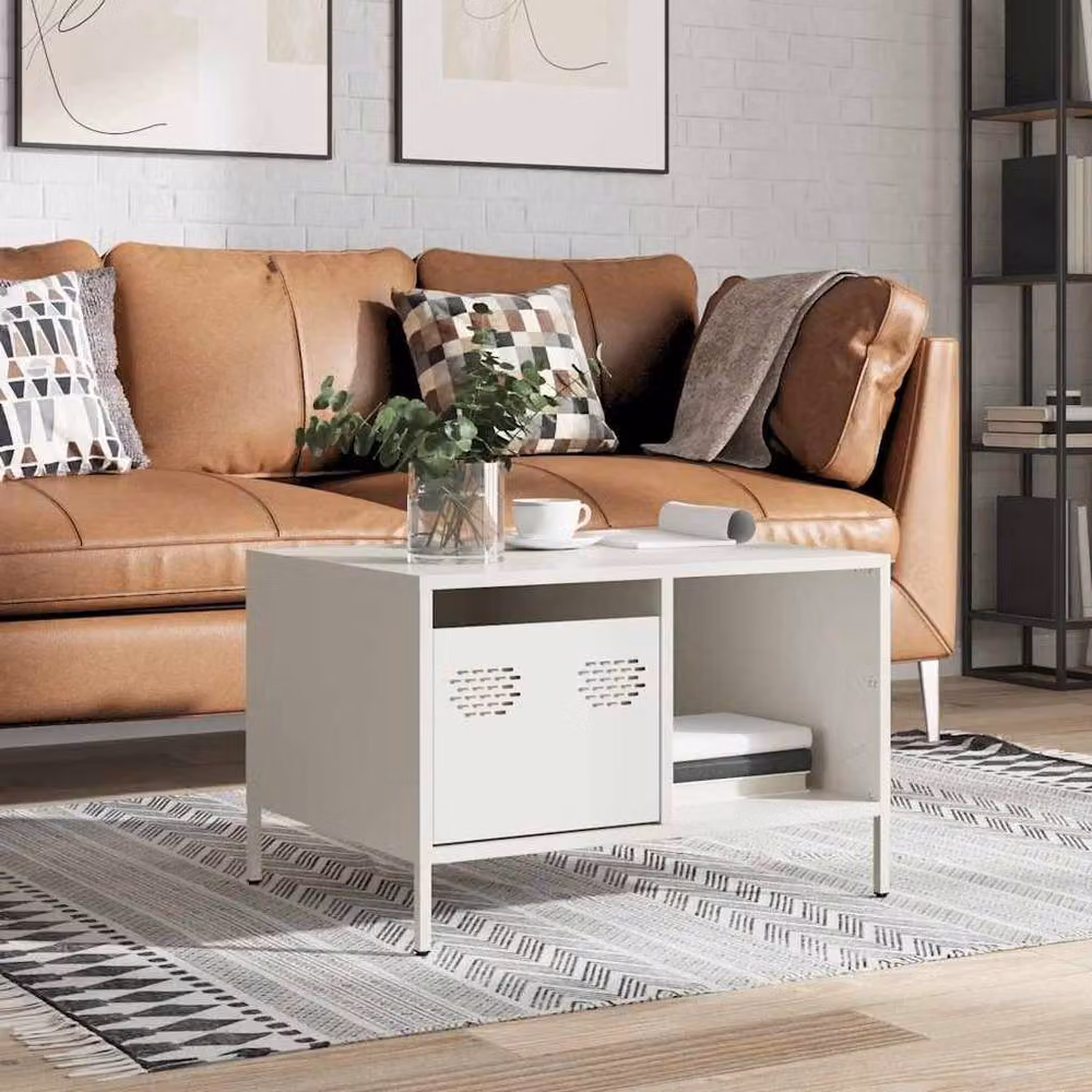 Berkfield Home White Metal Coffee Table, W: 68.5 cm, D: 50 cm, H: 43.5 cm – 2