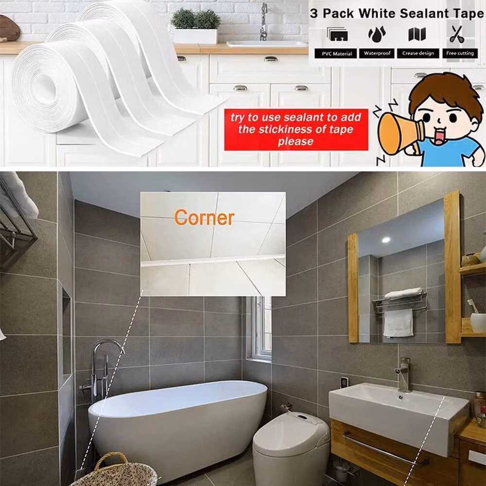 NESTLUNE White Waterproof Self-Adhesive PVC Kitchen Caulk Sealing Tape, W: 52 cm, L: 1000 cm – 2