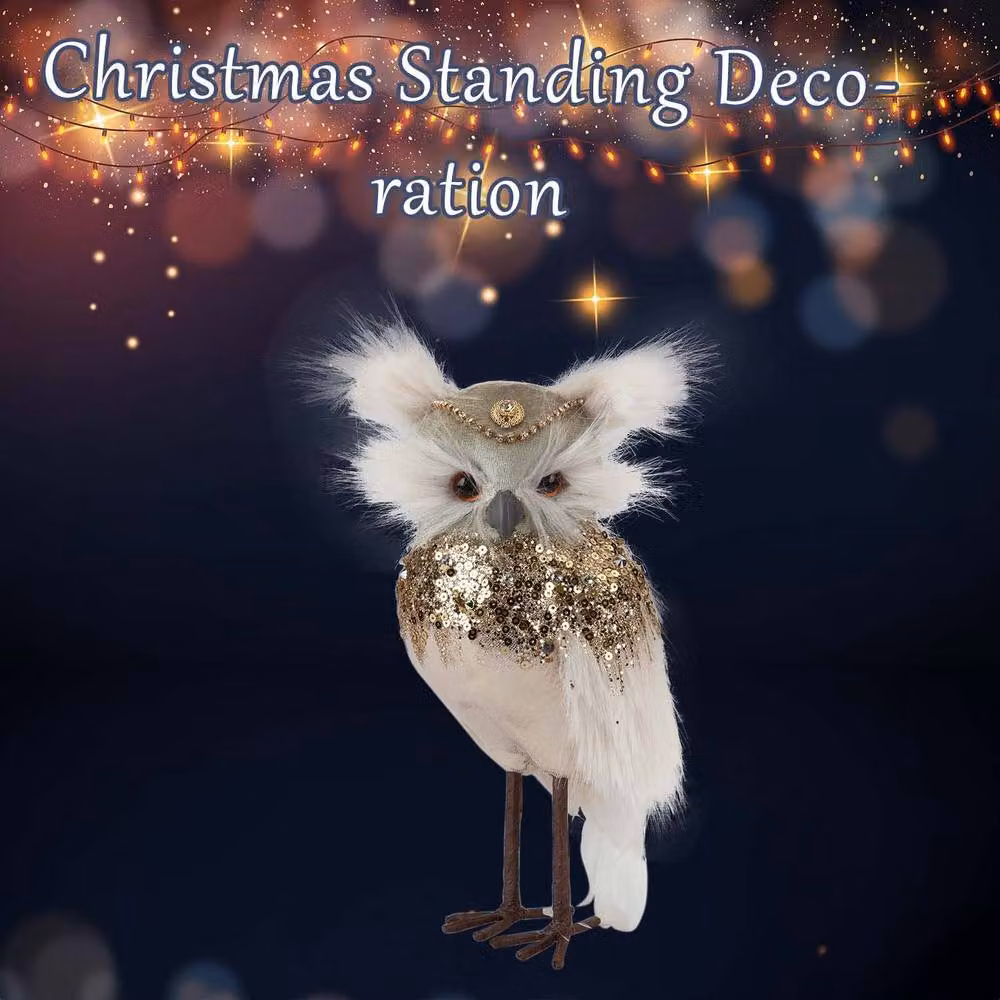 VFM e-Store Christmas Velvet Owl Tabletop Decoration, Green and White, H 23 cm x W 15 cm – 2