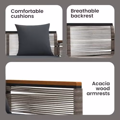 vidaXL 2-Seater Outdoor Poly Rattan Bench with Armrests in Grey, W: 117 cm, D: 54 cm, H: 74.5 cm – 4