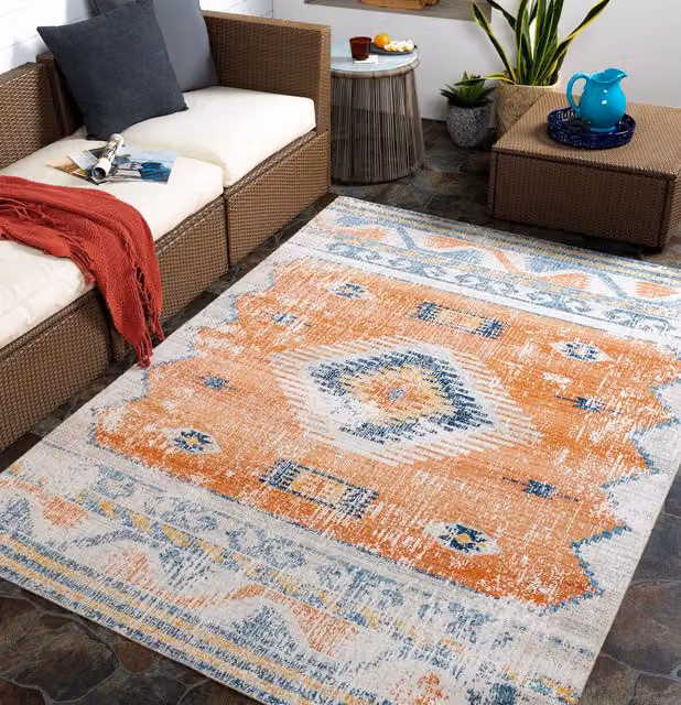 Livabliss Huntington Beach Global In- & Outdoor Rug in Burnt Orange, Blue and Beige, W: 80 cm, L: 220 cm