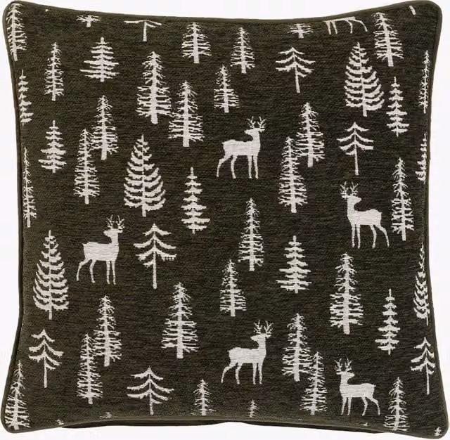 Perch & Parrow Nordic Woodland Chenille Stag Cushion in Green