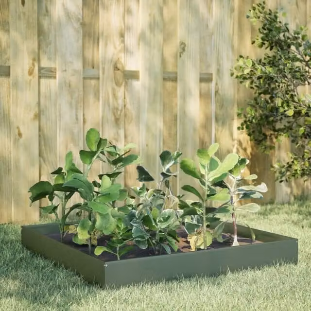 Berkfield Home Garden Steel Raised Bed in Olive Green, W/D/H: 100 x 100 x 26 cm