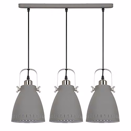 Netlighting Industrial and Retro 3-Light Suspended Pendant Light with Grey Metal Cone Shades and E27 Base