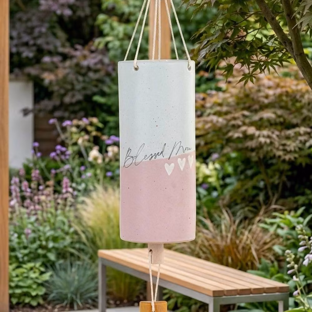 Garden Greatness Blessed Mum Decorative Ceramic Garden Wind Chime in Grey and Multicolour – 2