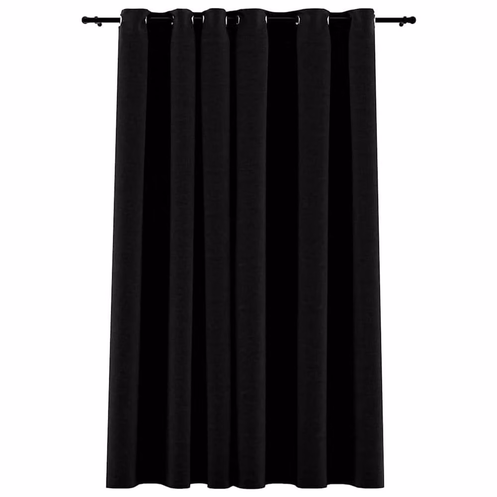 Berkfield Home Linen-Look Blackout Curtains with Eyelets, Black, W: 290 cm, H: 245 cm – 3