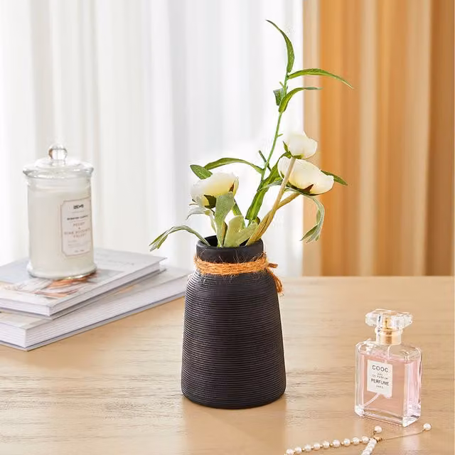 Komore Black Ceramic Minimalist Round Tabletop Decorative Vase