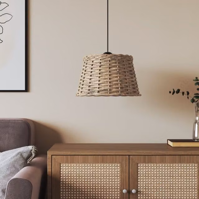 Berkfield Home Brown Wicker Ceiling Lamp Shade, W: 38 cm, H: 23 cm – 1