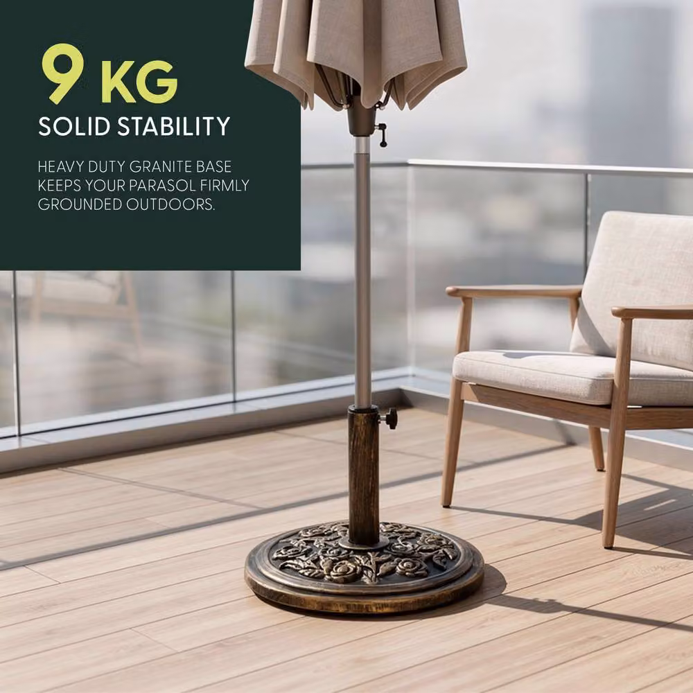 Keplin 9kg Floral Pattern Parasol Base in Bronze for Garden and Patio – 6