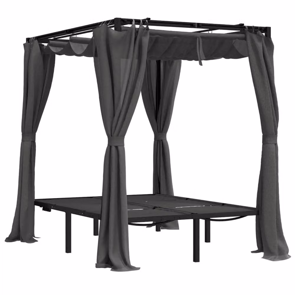 Berkfield Home Double Sun Lounger with Side and Top Curtains in Anthracite – 3