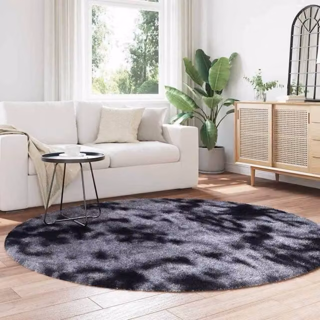 Berkfield Home NAVARRA Round Shaggy High Pile Rug in Dark Grey, W/D: 200 x 200 cm – 1