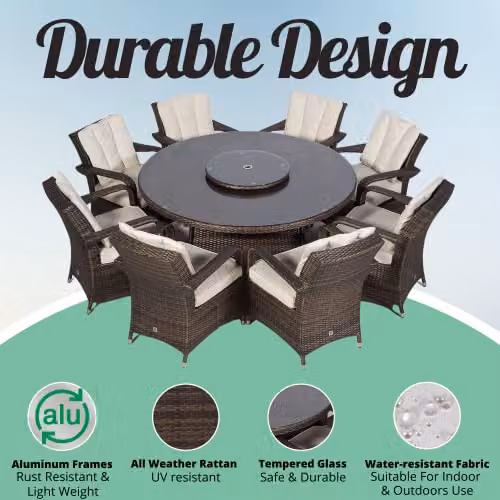 Thats Furniture Arizona 8 Seater Round Rattan Garden Dining Set in Brown with Metal Frame, Diameter: 155 cm – 2