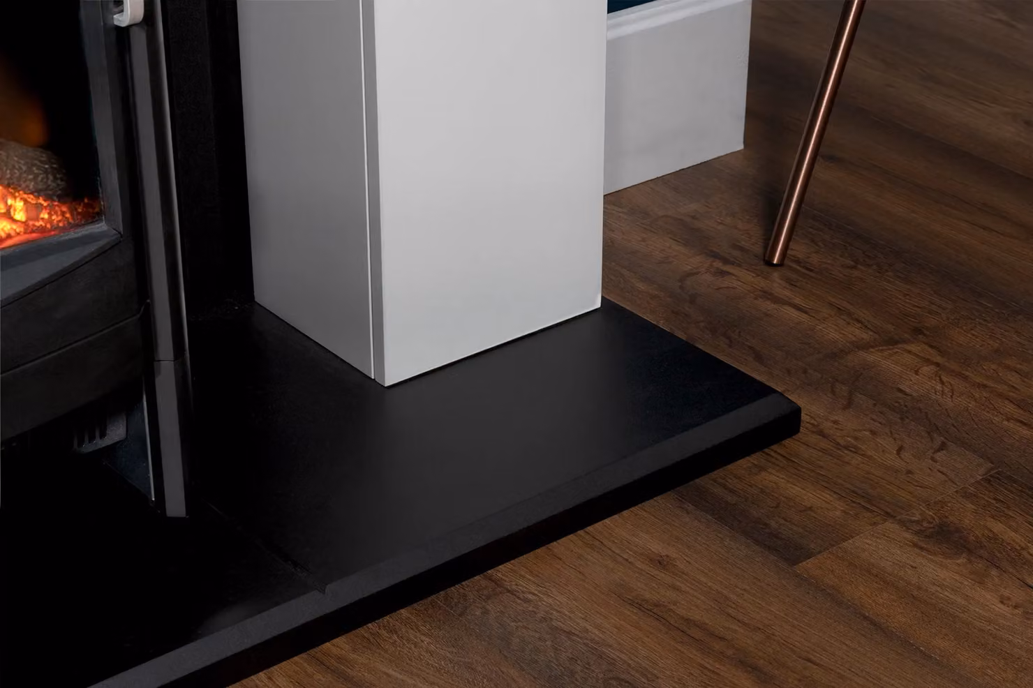 Adam Fires & Fireplaces Innsbruck Wall Mounted Electric Stove Fireplace in Pure White with Black Keston Electric Stove, W: 114.3 cm, D: 3.0 cm, H: 114.3 cm – 5