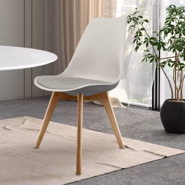 Fusion Living Soho Modern Dining Chair in Grey Fabric with Beech Wood Legs