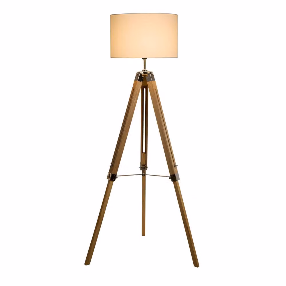 Lighting Collection Modern Floor Lamp with Wood Base and Beige Linen Shade in Brown – 2