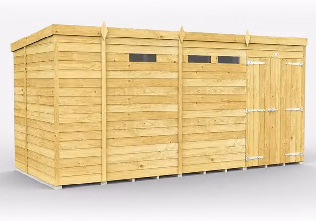 Buttercup Farm Brown Pent Security Wood Shed with Double Door, L214 x W387 x H201 cm – 1