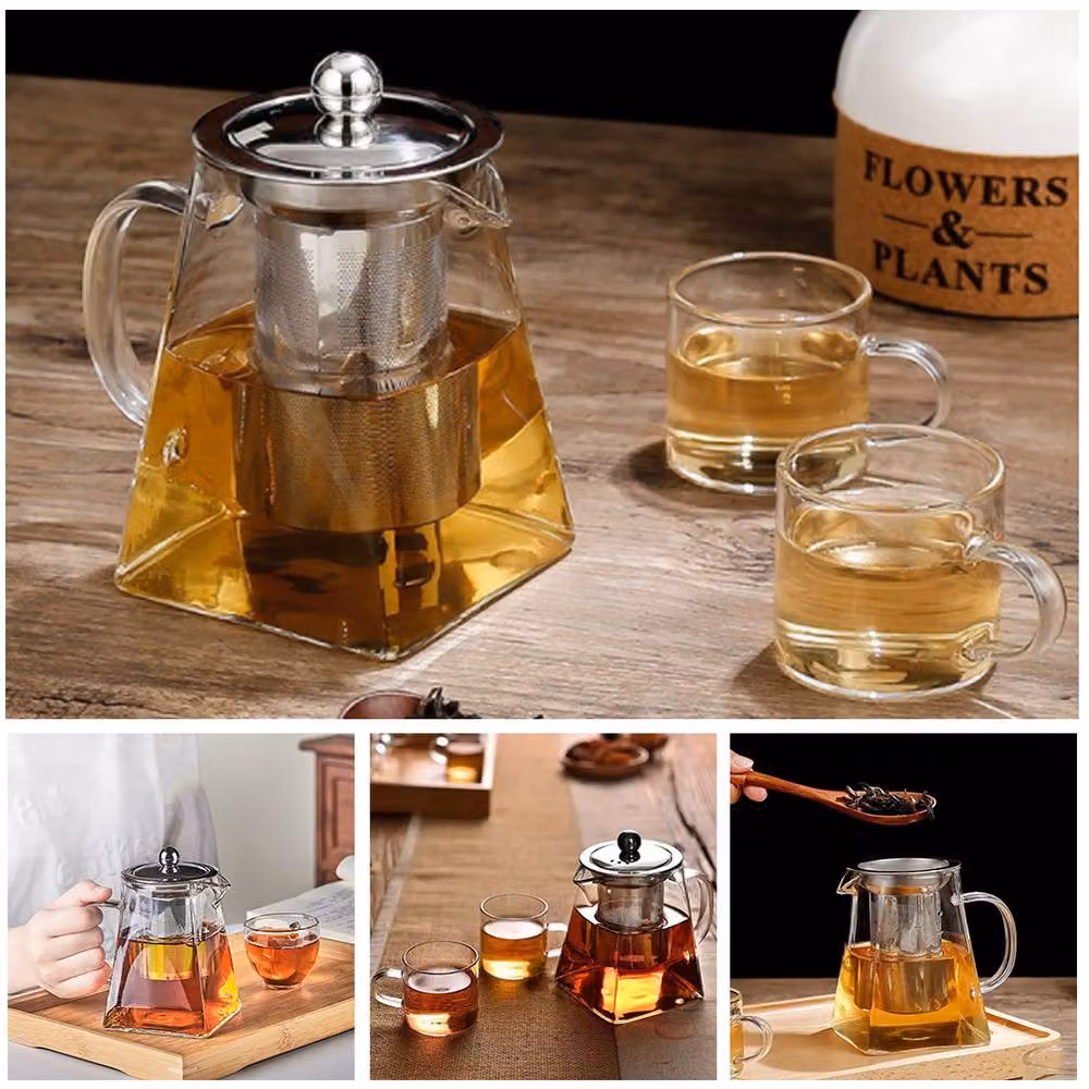 Living and Home Clear Square Glass Teapot with Silver Infuser, 550ml – 5