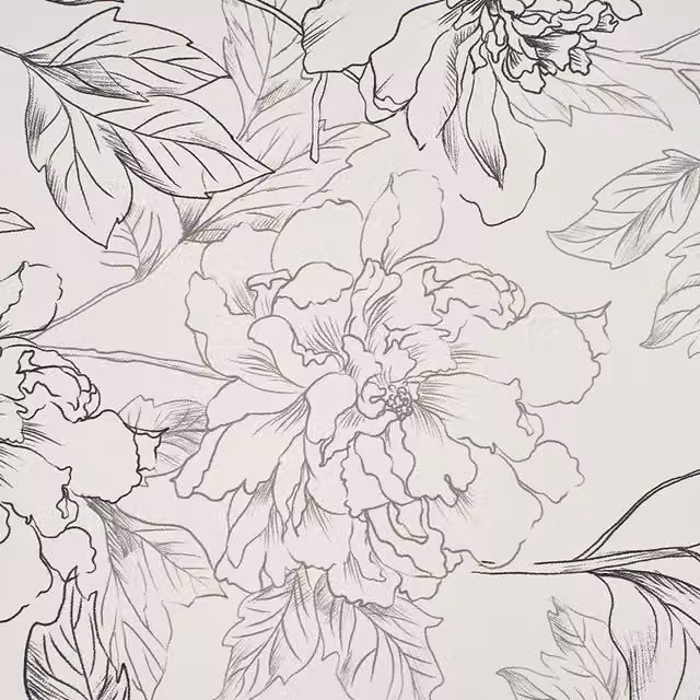 Livingandhome Self-Adhesive Floral Vinyl Wallpaper in Black and Beige (2 Rolls)