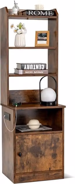 COSTWAY Modern Brown Wood Nightstand and Sofa Side Table