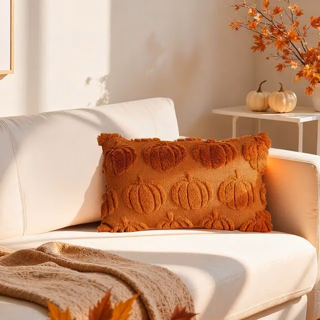 Livingandhome Orange Plush Pumpkin Throw Pillow, W/D/H: 50 x 50 x 50 cm