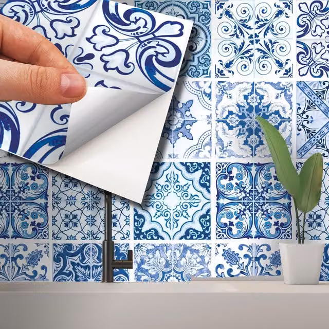 Walplus Wall Tile Stickers in Blue, W: 15 cm, H: 15 cm, D: 15 cm, 24 Pack
